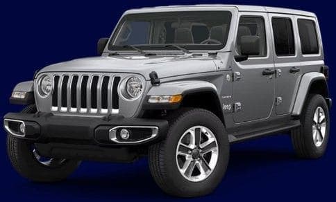 Silver Jeep Wrangler available for rental in Nassau, Bahamas